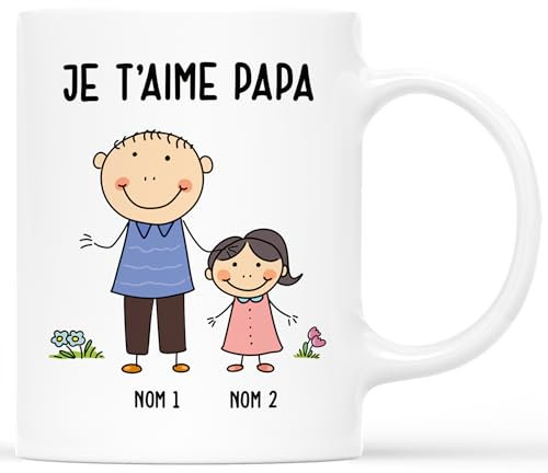 𝗖𝗔𝗗𝗘𝗔𝗨 𝗣𝗟𝗨𝗦 Mug Personnalisé Prénom - Je T’aime, Papa - Cadeau Fete Des Peres Personnalisé, Cadeau Papa Personnalisé, Tasse Personnalisable Fete Des Pere, Tasse Papa Original