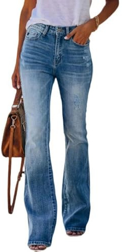 Jeans Bootcut Elastici a Vita Alta da Donna Jeans di Alta qualità - Blu - S