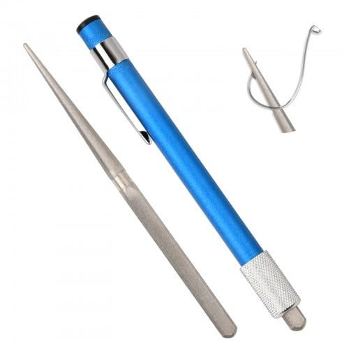 Affuteur de Couteaux Diamant, Fusil à Aiguiser Double Tête, Aiguiseur Portable Bleu avec Filet à Hameçon, Multifonctionnel
