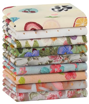 HOULIFE Floral Handkerchief for Women, Soft Cotton Vintage Flower Printing Hankies for Ladies Women in Assorted Color (Mixed 1-9pcs)