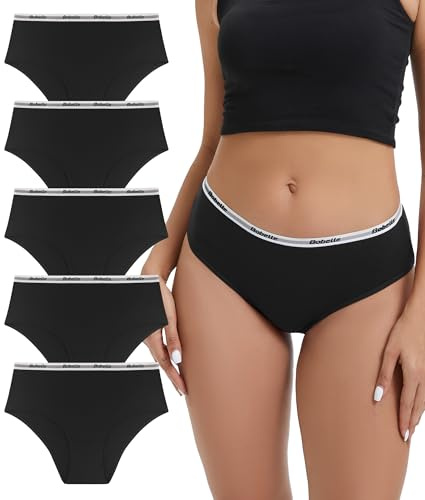 Bobelle Wear Culotte Femme Coton, Slip Femme Doux à Mi-Hauteur Shorty Confort Culottes, Sport Élastique sous-Vêtements Féminins Multipack Lot de 5 (Noir, M)