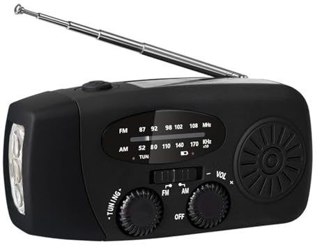 Radio solare di emergenza a manovella con notifica meteo, caricatore USB per telefono e torcia a LED, radio AM/FM portatile compatta per sopravvivenza, campeggio e interruzione di corrente