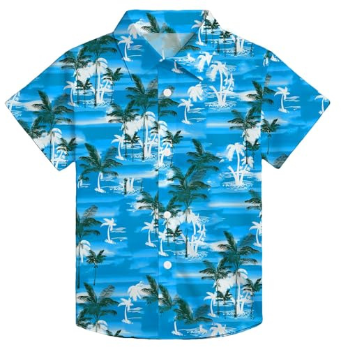 hohololo Chemise hawaïenne hawaïenne boutonnée pour enfant garçon Chemise de plage tropicale style décontracté 5-14 ans