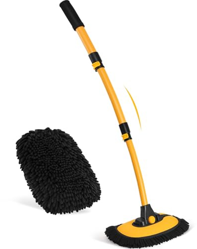 Ordenado 15°Curved Car Wash Brush with Long Handle, 43 Car Cleaning Brush with Extension Pole, Microfiber RV Wash Mop Scratch-Free, Exterior Washer Mop for Washing Roof Truck Camper SUV Caravan Boat