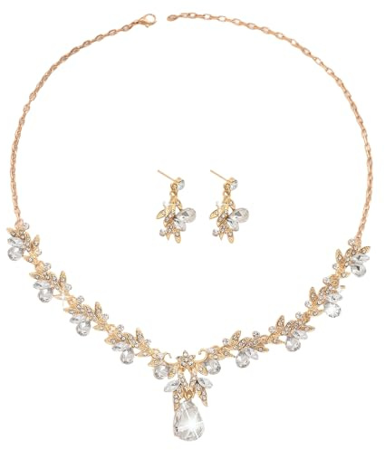 XFSRG Smyckeset för kvinnor mode zirkon halsband och örhängen set lämplig för bröllop och fester, Taglia unica, Metall, Alloy