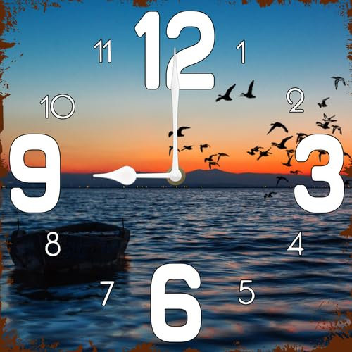 Geroclonup Orologio da parete a forma di nave uccellino, 25,4 cm, silenzioso, senza ticchettio, decorazione per la casa e la cucina, funzionamento a batteria, per bagno, camera da letto, soggiorno