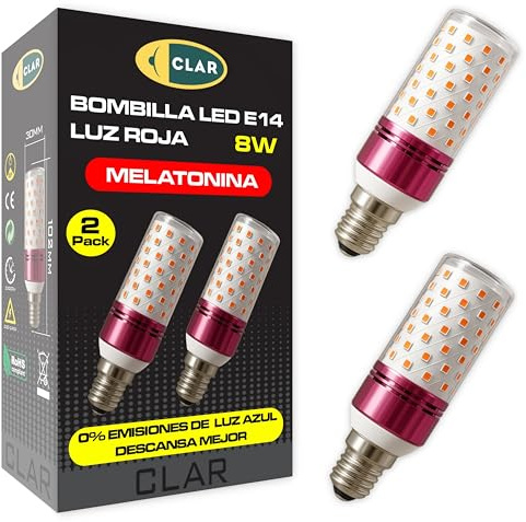CLAR - Röd nattlampa, babyljus nattlampa, terapi ljus, 8W E14 (Pack 2)