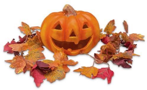 matches21 HOME & HOBBY Set de calabaza XXL de Halloween con guirnalda otoñal – 27 cm portavelas como decoración otoñal con vela LED