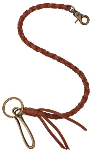 CABODYALS Cadena de Cuero Genuino para Pantalones, con Borlas Trenzadas, Llavero de Primera Calidad, Adorno para Pantalones, Accesorio de Moda, Cierres de Bronce Antiguo, Cadena Marrón para Pantalones