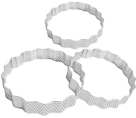 Hoement Moldes para Pastel de Mousse Redondos de Acero Inoxidable Perforados, Juego de 3 Anillos Ondulados de 9 Cm, 10.7 Cm y 12.7 Cm de Grosor, para Hornear Postres y Tartas en Cocina