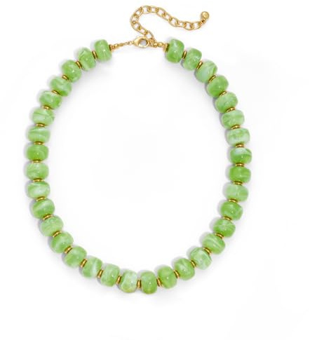 HolidayQbee Beaded Necklace for Women Boho Bead Chunky Necklace Big Bead Necklace Fashion Trendy Summer Olive Green Resin Beaded Necklaces Jewelry Gifts
