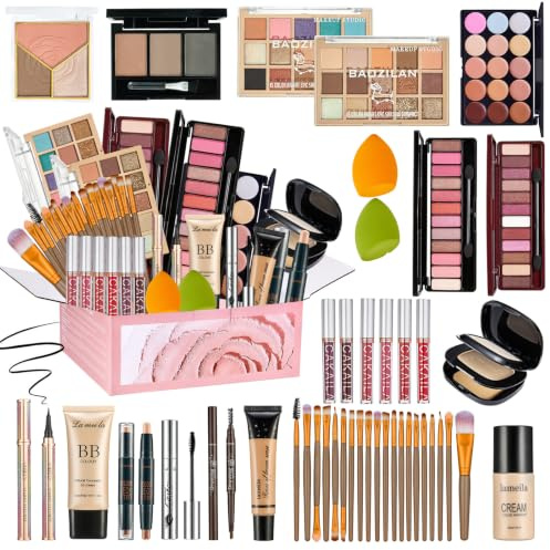 All in One Makeup Set for Women Full Kit, Makeup Gift Set for Women & Girls | Makeup Essential Bundle Includes Foundation Eyeshadow Palette Concealer Lipstick Eyeliner Mascara Cosmetic Brush Set