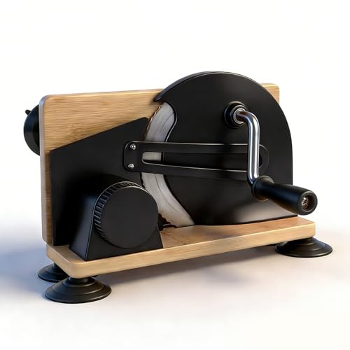 ZAICOLER Manuell Brödskärare Justerbar Tjocklek Jämn Skärning Ergonomiskt Handtag Surdegsbröd Handvevat Skärverktyg med Rostfritt Stål och Komposit Trä för Olika Typer av Bröd (Svart)