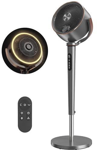 HOMCOM Ventilatore a Piantana Silenzioso 20dB, Ventilatore Camera da Letto, Oscillazione 70°+90°, Funzione Aromaterapia, Ionizzatrice, Motore DC, Telecomando, 12 Velocità, Timer12H, Altezza Regolabile