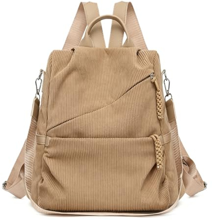 Corduroy ryggsäck Casual Convertible Multi ficka dagsäck Carryall axelvaska,Khaki