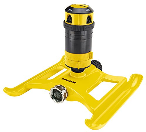 Dramm ColorStorm Gear Drive Sprinkler on Heavy Duty,Durable Metal Base, 4 Patterns, Ideal for Small, Medium & Large Areas with Pass Through Feature, Yellow, 40 Foot Diameter