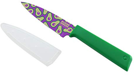 Kuhn Rikon 20492 Funky Fruit Avocado COLORI+ Non-Stick Straight Paring Knife with Safety Sheath, Stainless Steel, 19 cm,