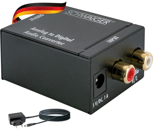 SCHWAIGER ADW100 513 Audio Konverter Analog zu Digital Audioconverter Audiowandler Audiokonverter Toslink Cinch Koaxial