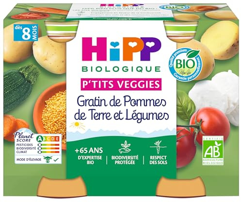 HiPP - P'tits Veggies - Gratin de Pommes de terre et Légumes - Pots - 2x190 g