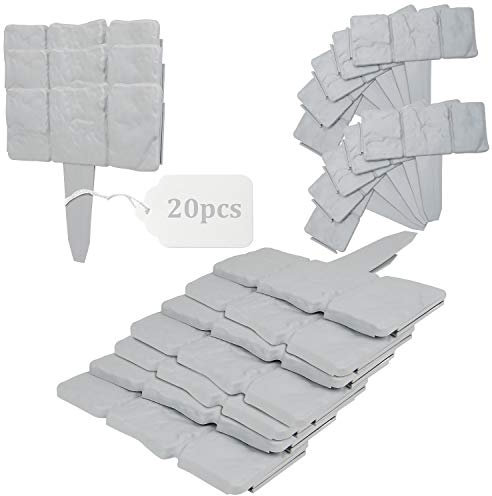 EXLECO - 20 Pcs Valla para Jardín Gris 5 Metros Plástica Imitación Piedra Cerca de Empalizada Borde de Jardín Planta Limítrofe Borde de Césped o Patio