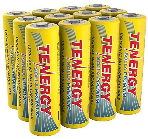 Tenergy Solla Premium Rechargeable NiMH AA Battery, 1300mAh Solar Batteries for Solar Garden Lights, Anti-Leak, Outdoor Durability, 5+ Years Performance, UL Certified, Pre-Charged 12 Pack