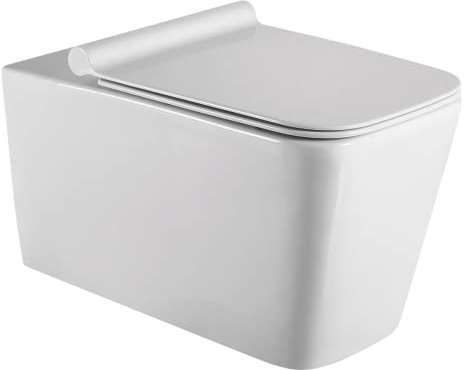 Inodoro Suspendido Cuadrado Rimless | Wc Inodoro Suspendido Rimless Sin Bridas Cerámico con Fondo Reducido y Asiento Extrafino con Caída Amortiguada | WC Suspendido Fondo Reducido