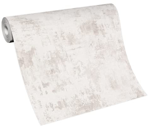BRICOFLOR Papel Pintado Simple con Aspecto de Yeso, Papel Pintado Liso en Blanco y Gris para Pared, Ideal para Pasillo y Salón, con Estructura de Yeso