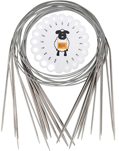 Aeelike Circular Knitting Needles Set 40cm, 11 Sizes Short Circular Knitting Needles with Cable Wire, 40cm Fixed Metal Round Needles Knitting Socks Hats or Small Projects(Total Length 40 cm)