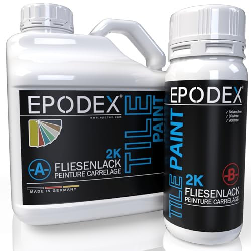 EPODEX PINTURA PARA AZULEJOS 2K – Para azulejos de baño, cocina y más – Apta para suelos y paredes – Blanco, gris, beige y más – 1,8kg (7m² con 2 capas)