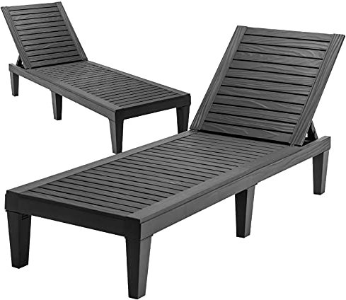 GYMAX 2er-Set Sonnenliege mit 5-Fach Verstellbarer Rückenlehne Gartenliege Wetterfest Liegestuhl aus Kunststoff bis 180 kg Belastbar für Garten Terrasse Balkon Strand (Schwarz)