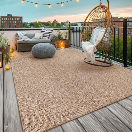 TT Home Tappeto Per Esterno Cucina Balcone Soggiorno Etnico Monocromatico Lavabile, Colore:Marrone Chiaro Beige, Dimensione:120x160 cm