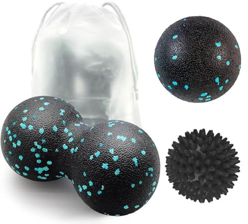 Massageball 3er Set, Selbstmassageball Set Faszienball Lacrosse Ball Duo Ball Klein Self mit Kordelzug Aufbewahrungstasche für Muskelschmerzen Faszientraining