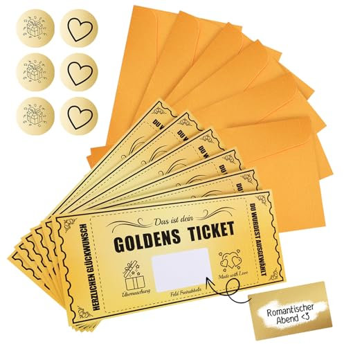 6pcs Gutschein Zum Selber Ausfüllen Mit Rubbelaufkleber - Rubbelkarte Zum Beschriften Kinogutschein,Geschenk für Freundin, Goldenes Ticket, Personalisierte Geschenke als besondere Geschenkidee