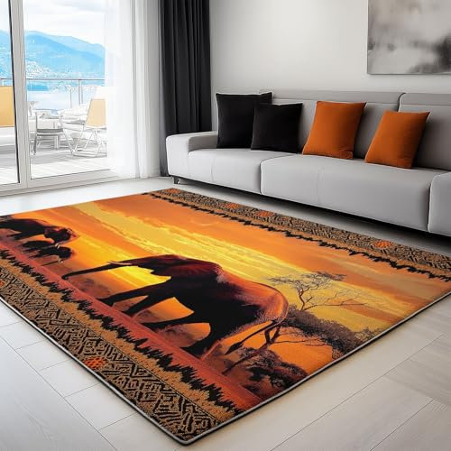Teppich Wohnzimmer 80x150cm, Tierfotografie Mit Afrikanischem Elefanten Waschbar in Waschmaschine Kurzflor rutschfest, Weich Teppich Tierfotografie, Für Wohnzimmer Schlafzimmer Esszimmer