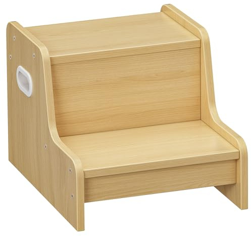 HOOBRO Step Stool for Kids, Two Step Toddler's Stool, Wooden Step Stool with Non-Slip Pads, Safe and Sturdy, Easy to Move, for Sink, Kitchen, Bathroom, Bedroom, Natural ENL01JD01