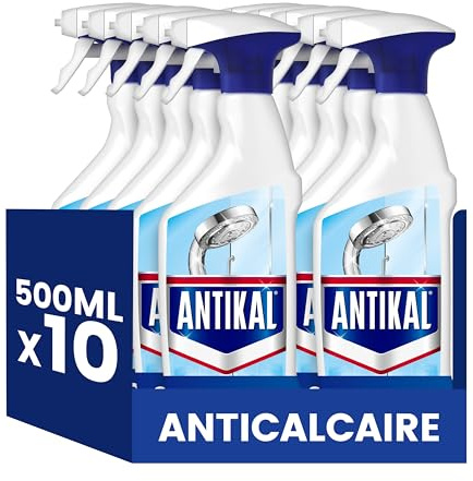 Antikal Spray pour Salle de Bain (500ml x10), Technologie Anti-Gouttes, Élimine Jusqu’à 99.99% Du Calcaire, Parfum Classique