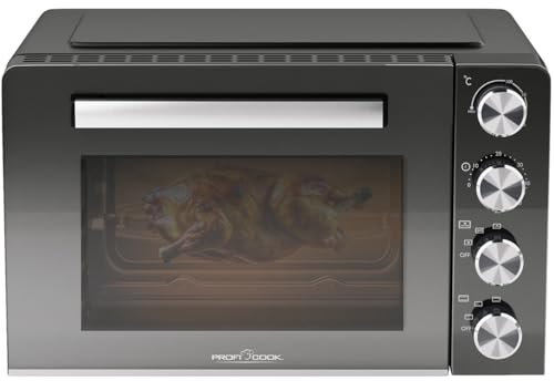 Mini horno ProfiCook 30L | Convección + calor arriba/abajo | Mini horno con asador y piedra para pizza | 100°C - 230°C | Mini horno con convección y temporizador | Horno pequeño 1500W | PC MBG 1277