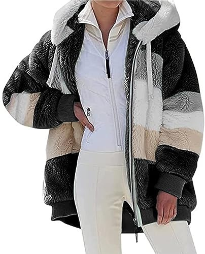 Livonmone Womens Teddy Hoodies Fleece Jackets Winter Warm Coats Full Zip Stylish Fuzzy Sweatshirt Ladies Casual Jumper Outerwear With Pockets