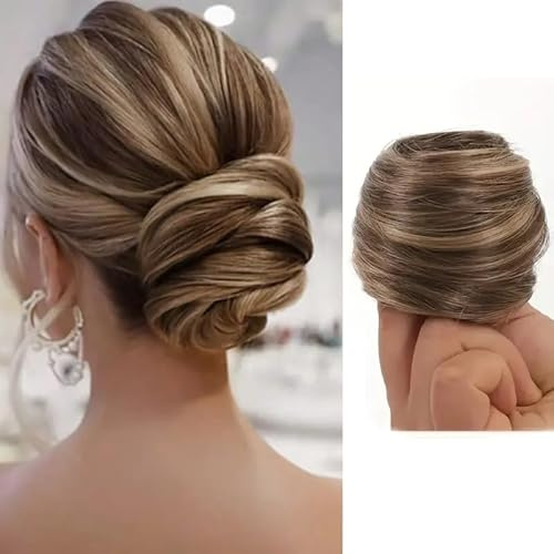 Extension capelli per donne, posticcio chignon disordinato, elastici sintetici, scrunchie chignon disordinato, accessori elastici, posticci ricci (Marrone mix biondo)