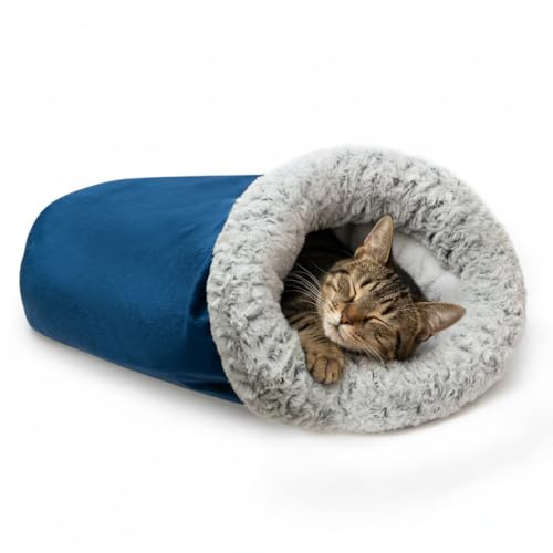 MOTZABO Cat Sleeping Bag for Indoor Cats, Soft Fleece Warm Cat Bed Cave for Winter Cold Weather, Washable Self Warming Hideaway Tunnel Bed Pet Snuggle Sack