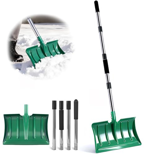 Pelle à Neige avec Manche Long 163cm, Pelle en MéTal Haute Résistance avec Pelle 41cm Large, Longue Poignée Ergonomique et Mousse Anti-Givre pour Déneigement de L'allée, Voiture, Sol et Feuilles
