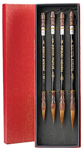 Oxtxuzdm Set di 4 pennelli per calligrafia cinese, penna Sumi giapponese, per pittura e scrittura con capelli, idea regalo