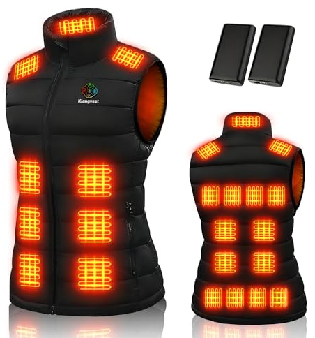 Kiangvest Women's Heated Vest with 2 Pcs 20000mAh/7.4 V Battery Pack, Lightweigh Heating Vest for Women 21 Heating Zones