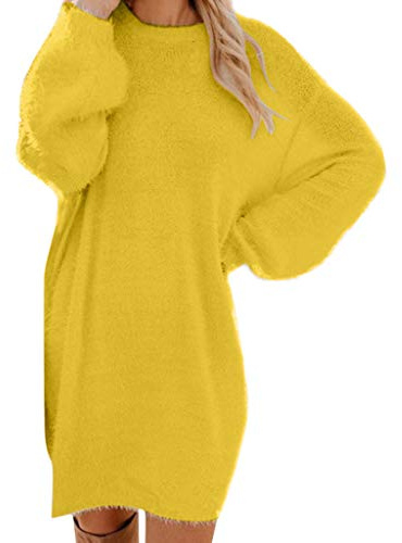 Nuqqichongtian Abito in Maglia da Donna Elegante con Maniche Lunghe in per L'autunno E l'inverno Knitted Dress Vestito Invernale a Tinta Manica Lunga Aderente Mini Abito