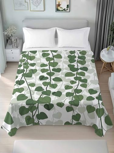 Top Sheet Twin XL Bedding Flat Sheet Only, Spring Plants Ivy Microfiber Bed Sheets Soft Breathable Bedding Flat Sheets, Green Heartleaf Philodendron Hotel Luxury Top Sheets