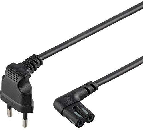Goobay 73017 SONOS Euro strömkabel 2-poligs/C7-uttag typ C eurokontakt 90° vinkelkontakt 230 V/eurokabel SONOS Play 1 & 5 högtalare svart 1 m
