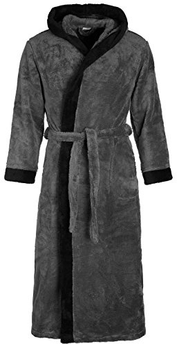 Di Vadini Prato Badrock med huva, unisex, män, kvinnor I fluffig morgonrock I nattkläder av fin mikrofiber I Kimono med färg- och storleksurval XXS–5XL I Badrock Oeko-Tex Standard 100, Grå/svart, XL