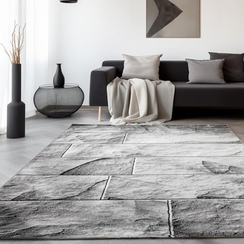 SIMPEX Teppich Wohnzimmer Schlafzimmer Esszimmer Teppich Läufer Flur Küchenteppich Modernes Steinmuster Soft & Weich Kurzflor Pflegeleicht Home Farbe: Schwarz, 80 x 150 cm