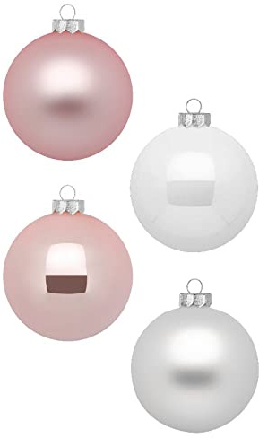 INGE-Glas Magic Weihnachtskugeln 12 STK 8cm | Schöne Christbaumkugeln aus Glas | Große Kugeln in Karton-Box | Christbaumschmuck Weihnachtsbaumschmuck Weihnachtsbaumkugeln (Noble Rose | rosa weiß)