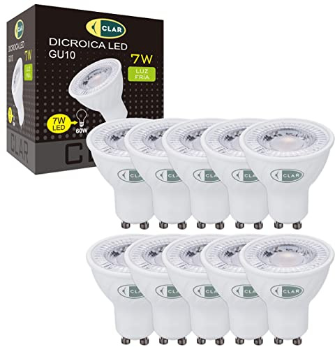 CLAR GU10 LED-lampa 7W, GU10 LED-lampa, GU10 LED-spotlight, GU10 LED-lampa GU10 kall vit LED-lampa GU10, GU10 LED-spotlight kall vit (förpackning 10)